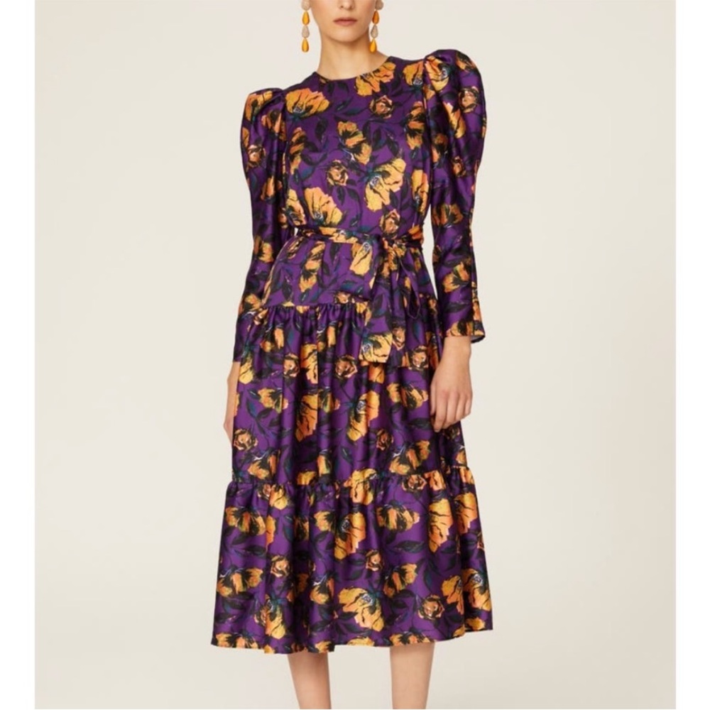 Floral Purple and Orange Midi Dress